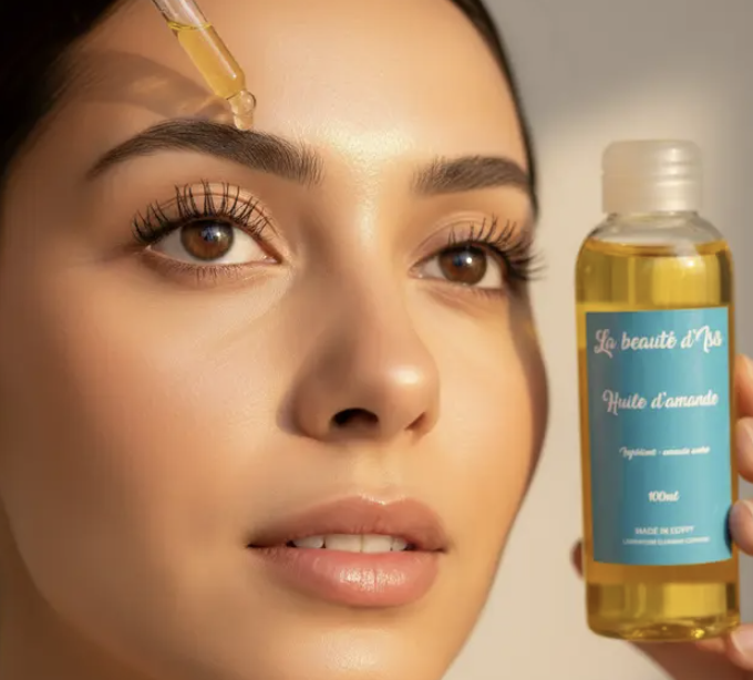 femme qui met de l'huile d'amande